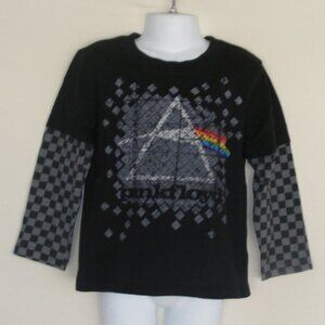 PINK FLOYD Kids Tshirt, 5T, Checked Long Sleeves, Black/Gray, Layered Look